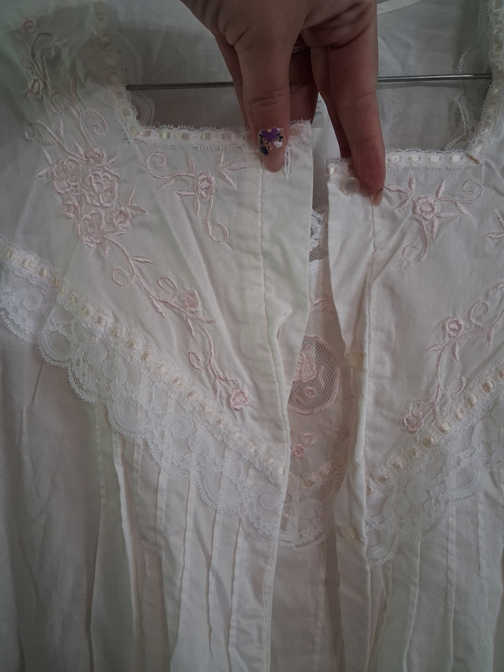Vintage 100% cotton cottage Prairie peignoir set nightgown robe lace embroidery - Picture 2 of 10